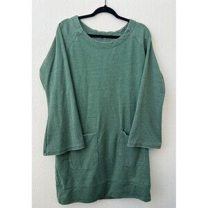 Evy's Tree Women's French Terry Sweatshirt Dress Large Green Bell Sleeve Pockets
